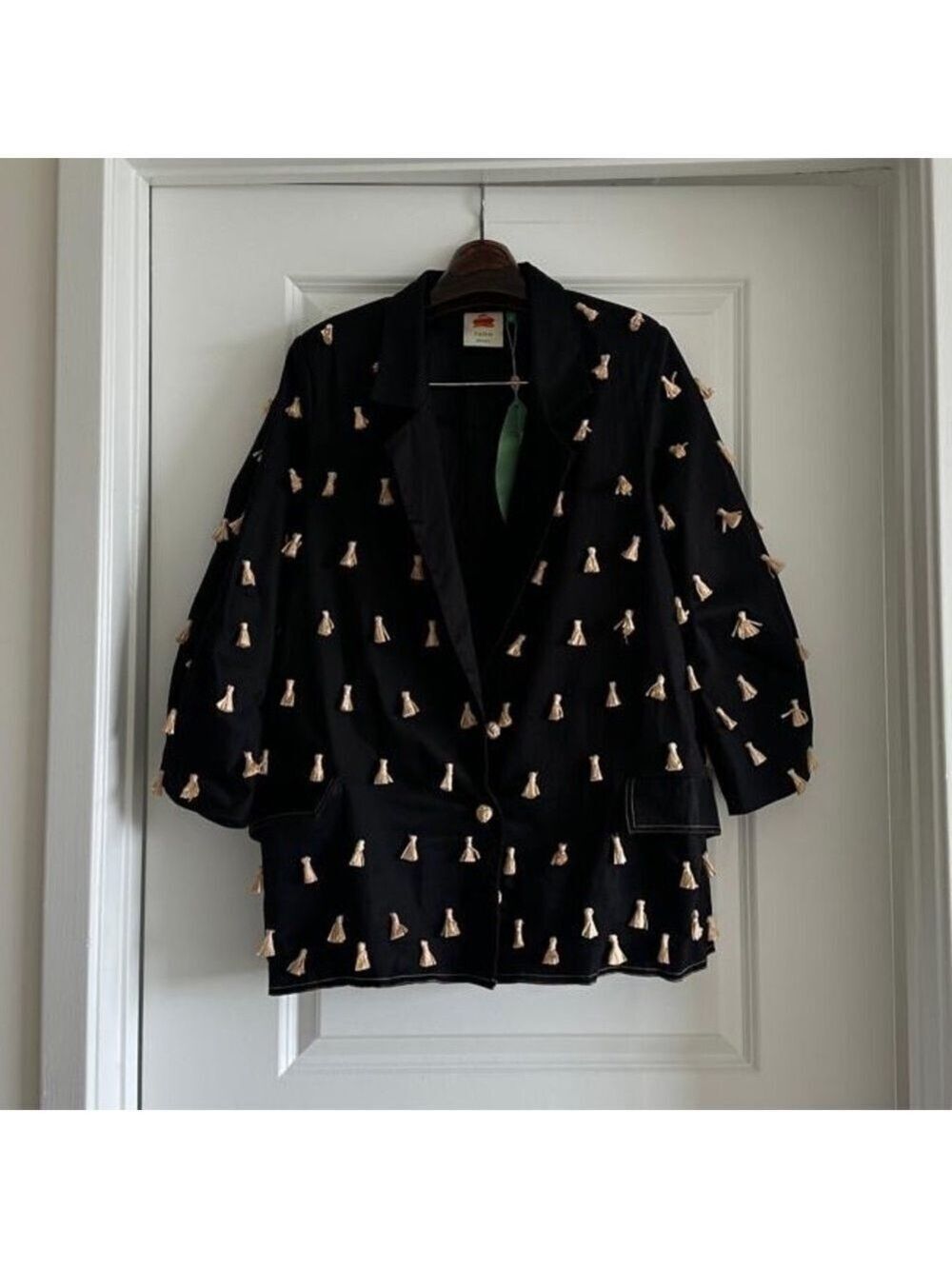 Farm Rio Black Raffia Fringed Blazer - Picture 5 of 9